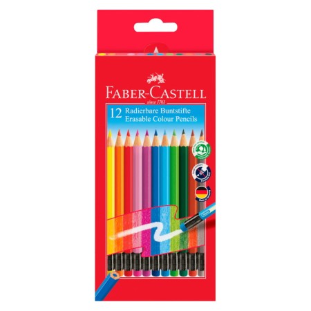 Kredki wymazywalne z gumką FABER-CASTELL - 12 kolorów