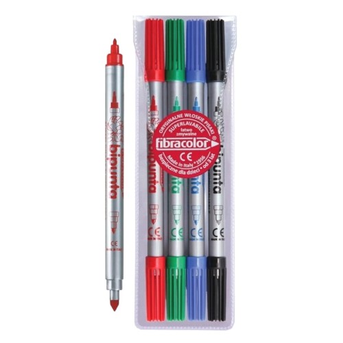 Przejdź do produktu Flamastry dwustronne FIBRACOLOR Bipunta - 4 kolory