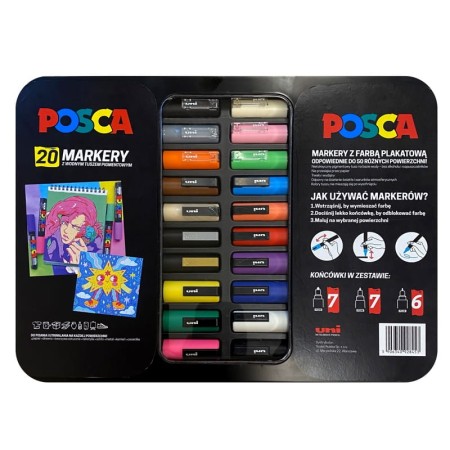 Zestaw markerów UNI Posca - 20 szt. - metalowa kaseta