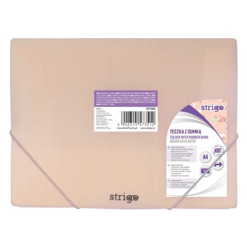 Przejdź do produktu Teczka plastikowa z gumką A4 STRIGO - morelowa pastelowa