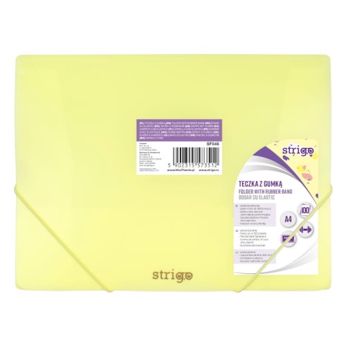 Przejdź do produktu Teczka plastikowa z gumką A4 STRIGO - żółta pastelowa