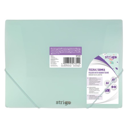 Teczka plastikowa z gumką A4 STRIGO - PASTELOWA MIĘTOWA