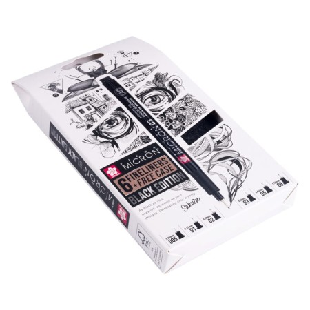 Cienkopisy SAKURA Pigma Micron Black Edition - 6 sztuk + futerał