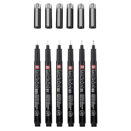 Cienkopisy SAKURA Pigma Micron Black Edition - 6 sztuk + futerał