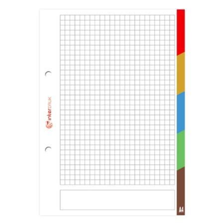 Wkład do segregatora w kratkę z kolorowymi registrami A4 INTERDRUK - 50 kartek