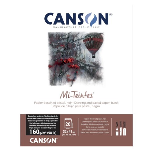 Przejdź do produktu Blok do pasteli 32x41 cm CANSON Mi-Teintes - czarny - 160 g/m² - 20 ark.