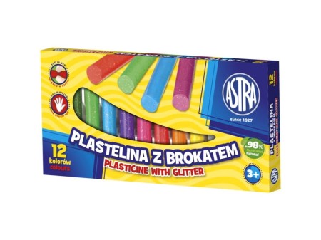 Plastelina z brokatem ASTRA - 12 kolorów