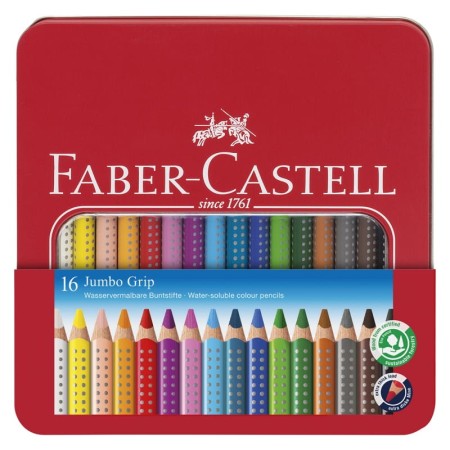 Kredki trójkątne Jumbo Grip w metalowej kasecie - FABER-CASTELL - 16 kolorów