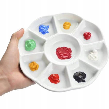 Paleta malarska ceramiczna MEEDEN - okrągła, 9 zagłębień - 20 cm