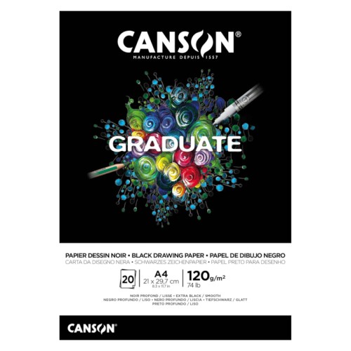 Przejdź do produktu Blok rysunkowy czarny A4 CANSON Graduate - 120 g/m² - 20 ark.