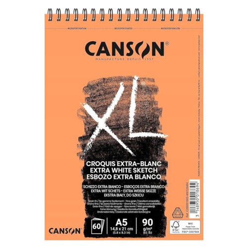 Przejdź do produktu Blok szkicowy na spirali A5 CANSON XL Extra White - 90 g/m² - 60 ark.