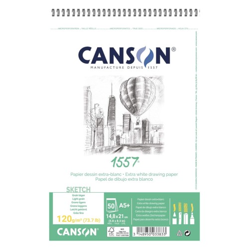 Przejdź do produktu Blok szkicowy na spirali A5 CANSON 1557 - 120 g/m² - 50 ark.