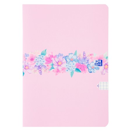 Zeszyt w kratkę A5 OXFORD Flowers - 90 g/m² - 60 kartek - PASTELOWY RÓŻOWY
