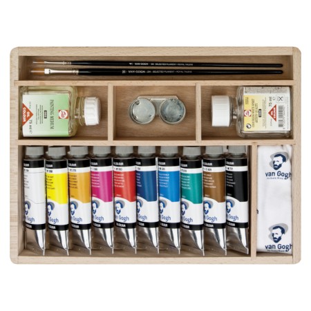 Zestaw farb olejnych VAN GOGH - 40 ml - 10 kolorów - drewniana walizka + akcesoria