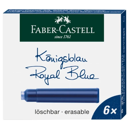 Naboje atramentowe FABER-CASTELL wymazywalne - Royal Blue (niebieskie) - 6 sztuk - 185506