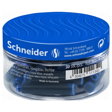 Naboje atramentowe SCHNEIDER wymazywalne - niebieski - 30 sztuk - 6703