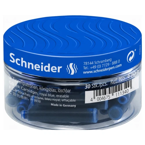 Przejdź do produktu Naboje atramentowe SCHNEIDER wymazywalne - niebieski - 30 szt.