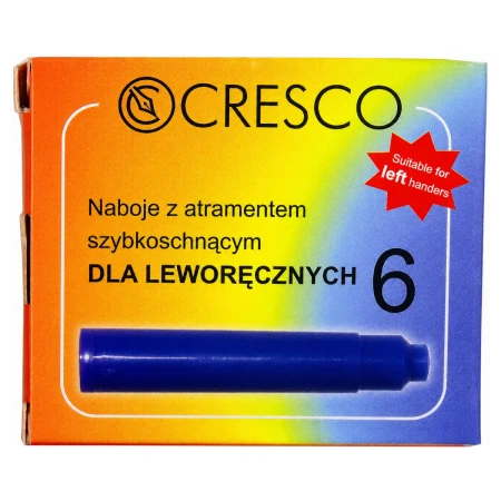Naboje atramentowe CRESCO szybkoschnące dla leworęcznych - niebieski - 6 sztuk - 080060