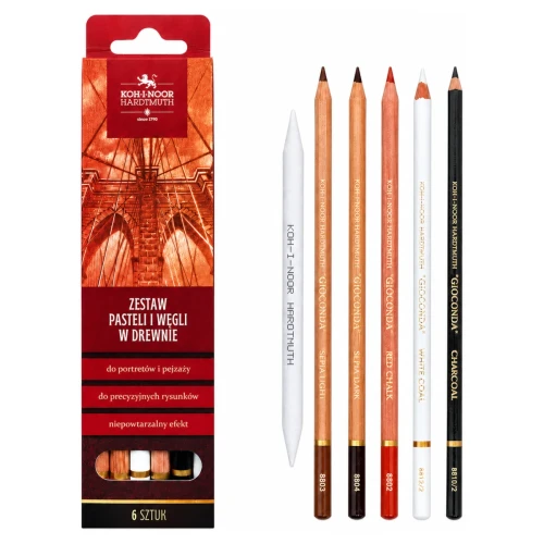 Przejdź do produktu Zestaw pasteli i węgli w drewnie KOH-I-NOOR GIOCONDA - 6 szt.