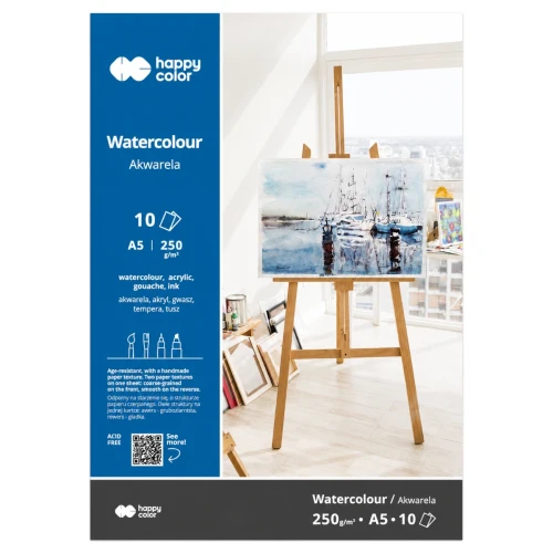 Przejdź do produktu Blok do akwareli A5 HAPPY COLOR - 250 g/m² - 10 ark.