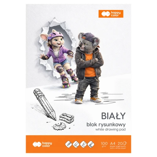 Przejdź do produktu Blok rysunkowy A4 HAPPY COLOR - 100 g/m³ - 20 ark. - biały