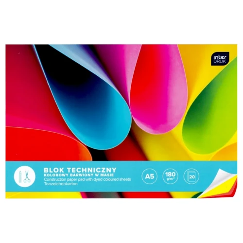 Przejdź do produktu Blok techniczny kolorowy A5 INTERDRUK - 180 g/m² - 20 ark.