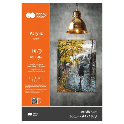 Przejdź do produktu Blok do farb akrylowych A4 HAPPY COLOR - 360 g/m² - 10 ark.