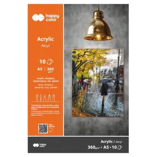Przejdź do produktu Blok do farb akrylowych A5 HAPPY COLOR - 360 g/m² - 10 ark.