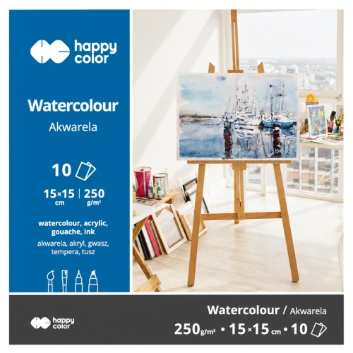 Przejdź do produktu Blok do akwareli 15x15 cm HAPPY COLOR - 250 g/m² - 10 ark.