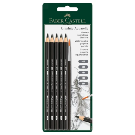 zestaw olowkow faber-castell graphite aquarelle 5 sztuk pedzelek