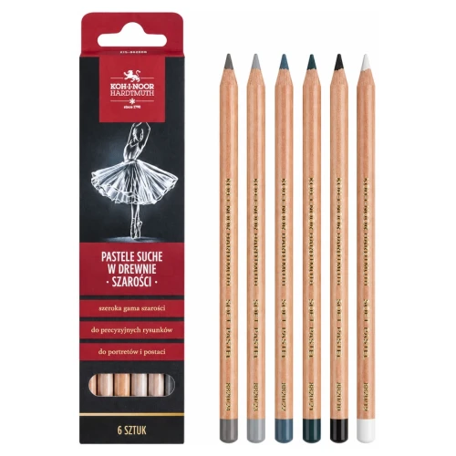Przejdź do produktu Pastele suche w drewnie KOH-I-NOOR GIOCONDA - szarości - 6 kolorów