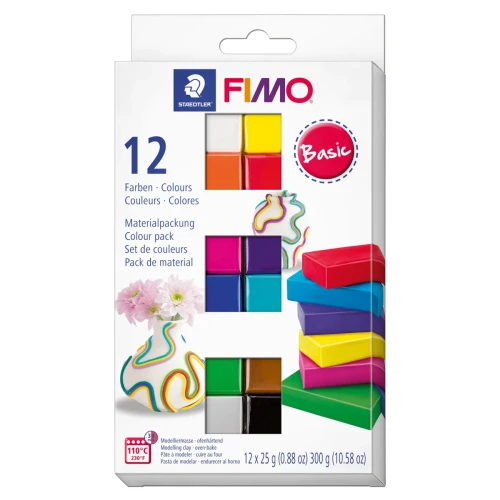 Przejdź do produktu Masa plastyczna termoutwardzalna STAEDTLER FIMO Soft Basic – 12 kolorów (12 × 25 g)