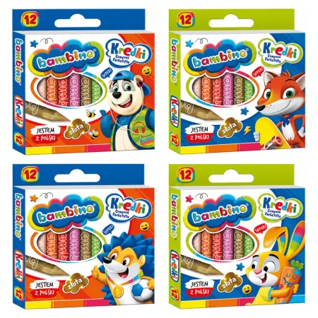 kredki bambino z temperowka 12 kolorow opakowanie wzory