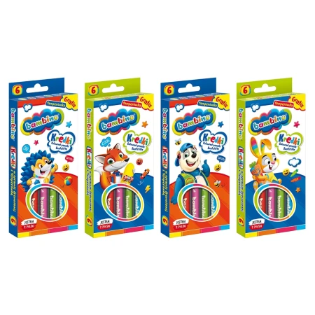 kredki bambino w oprawie drewnianej z temperowka 6 kolorow opakowanie wzory