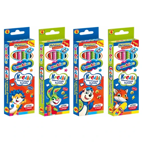 Przejdź do produktu Kredki BAMBINO w oprawie drewnianej z temperówką - 6 kolorów