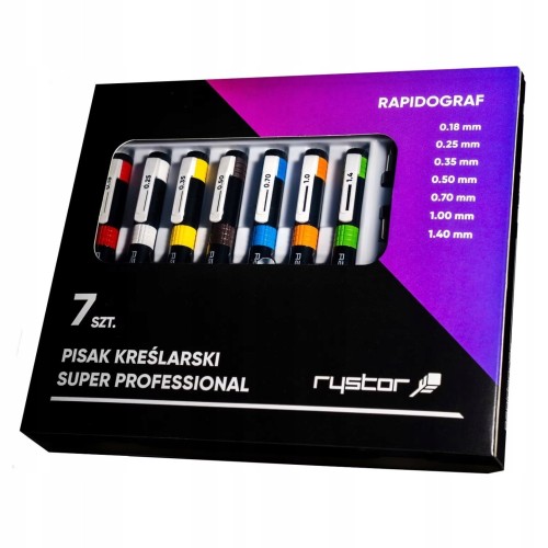 Przejdź do produktu Zestaw rapidografów RYSTOR Super Professional - 7 szt.