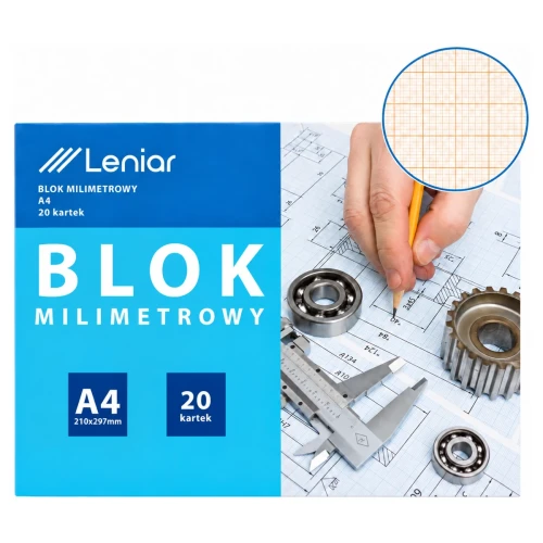 Przejdź do produktu Papier milimetrowy w bloku A4 LENIAR - 20 ark.
