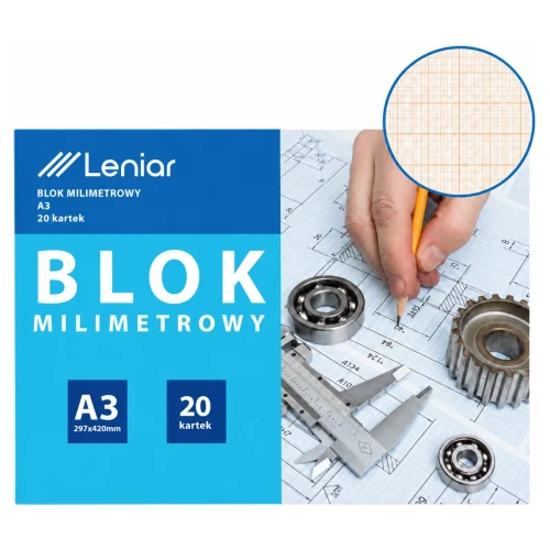 Przejdź do produktu Papier milimetrowy w bloku A3 LENIAR - 20 ark.