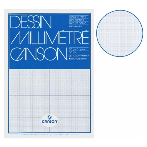Przejdź do produktu Papier milimetrowy w bloku A4 CANSON - 90 g/m² - 50 ark.