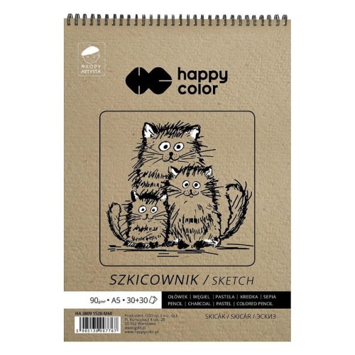 Przejdź do produktu Szkicownik na spirali A5 HAPPY COLOR Młody Artysta - 90+80 g/m² - 60 ark.