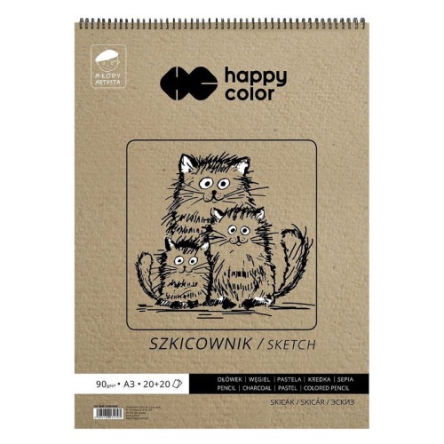 Przejdź do produktu Szkicownik na spirali A3 HAPPY COLOR Młody Artysta - 90+80 g/m² - 40 ark.