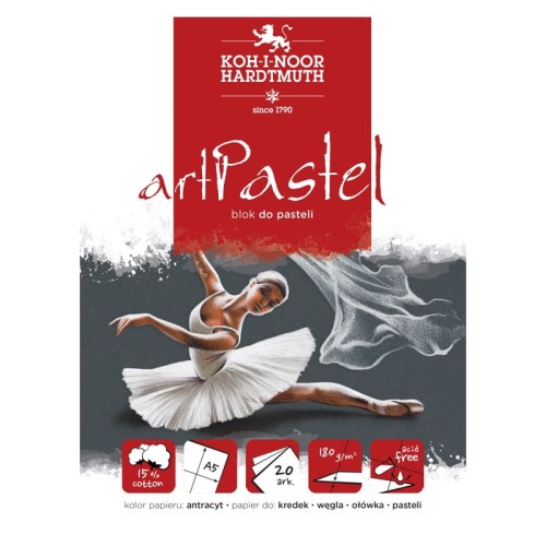 Przejdź do produktu Blok do pasteli A5 KOH-I-NOOR artPastel - 180 g/m² - 20 ark. - antracyt