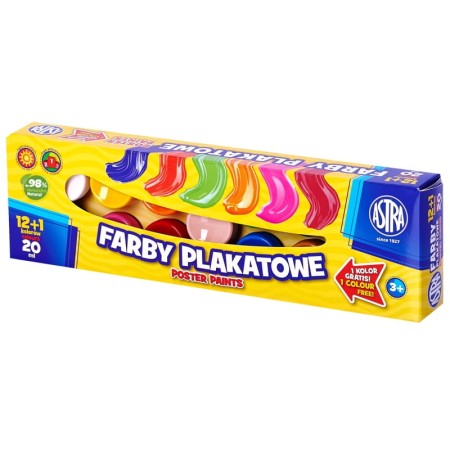 Farby plakatowe ASTRA (12 kolorów + 1 gratis)