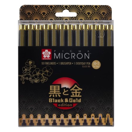 Cienkopisy SAKURA Pigma Micron Black & Gold Edition (12 sztuk)