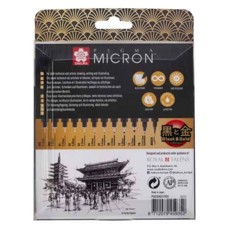 Cienkopisy SAKURA Pigma Micron Black & Gold Edition (12 sztuk)