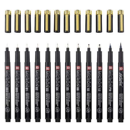 Cienkopisy SAKURA Pigma Micron Black & Gold Edition (12 sztuk)