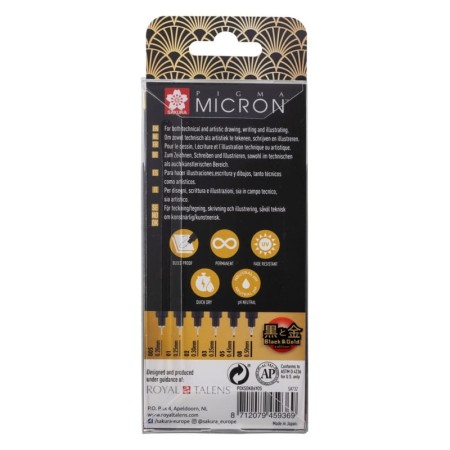 Cienkopisy SAKURA Pigma Micron Black & Gold Edition (6 sztuk)