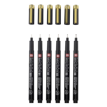 Cienkopisy SAKURA Pigma Micron Black & Gold Edition (6 sztuk)