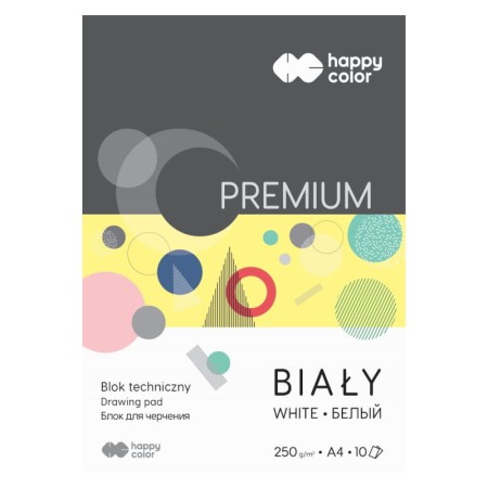 Blok techniczny A4 HAPPY COLOR Premium - 250 g/m² - 10 ark. - BIAŁY
