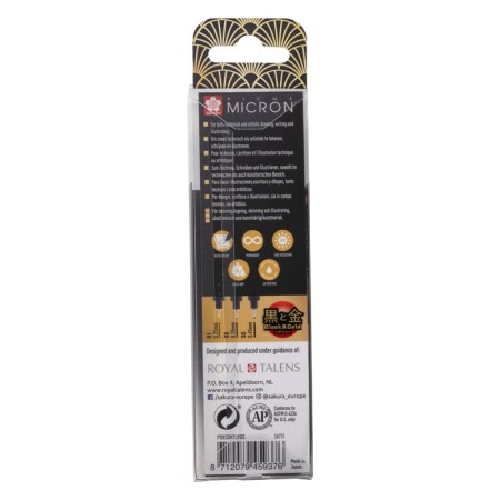 Cienkopisy SAKURA Pigma Micron Black & Gold Edition (3 sztuki)